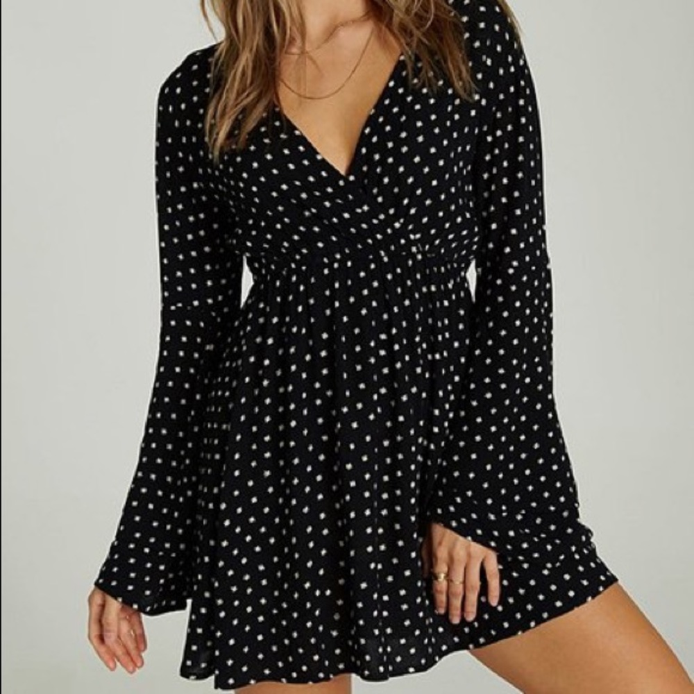 Billabong black dotted bell sleeve dress